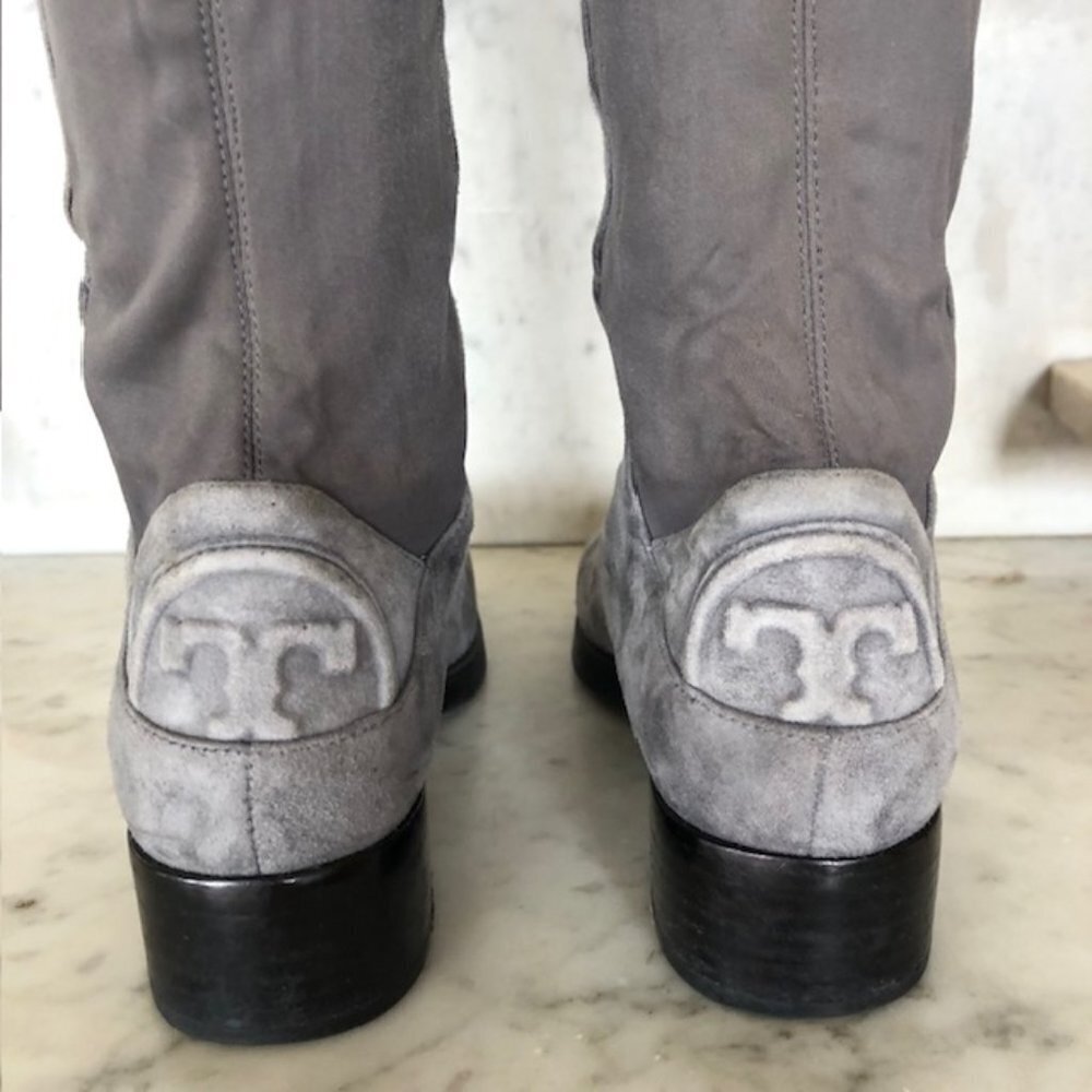 TORY BURCH Caitlin Over Knee Gray Elastic Stretch Suede Boot 6M - Picture 3 of 17